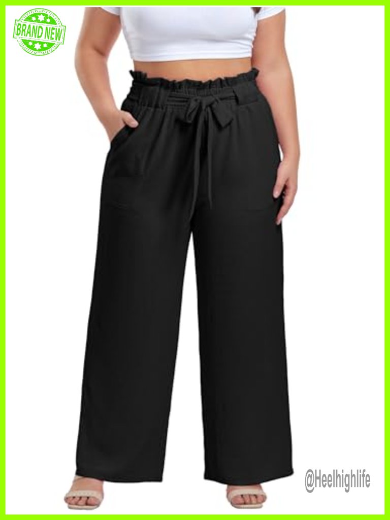 Plus Size Wide Leg Palazzo Pants With Pockets High Waisted
